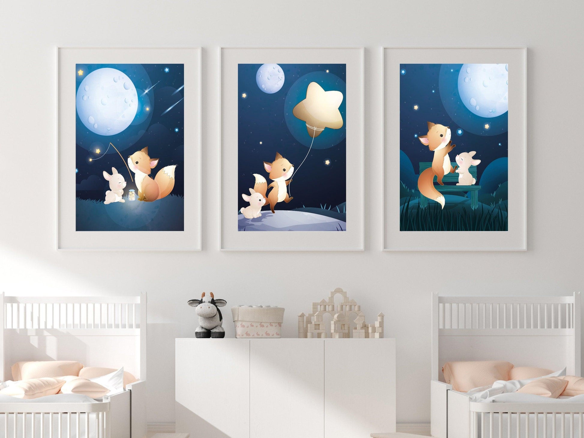 Affiches Renard et Lapin rêve illustration - chambre enfant bébé - Décoration enfant - Idée cadeau - Thème animaux - format A4 ou A3 - Imagine.affiche