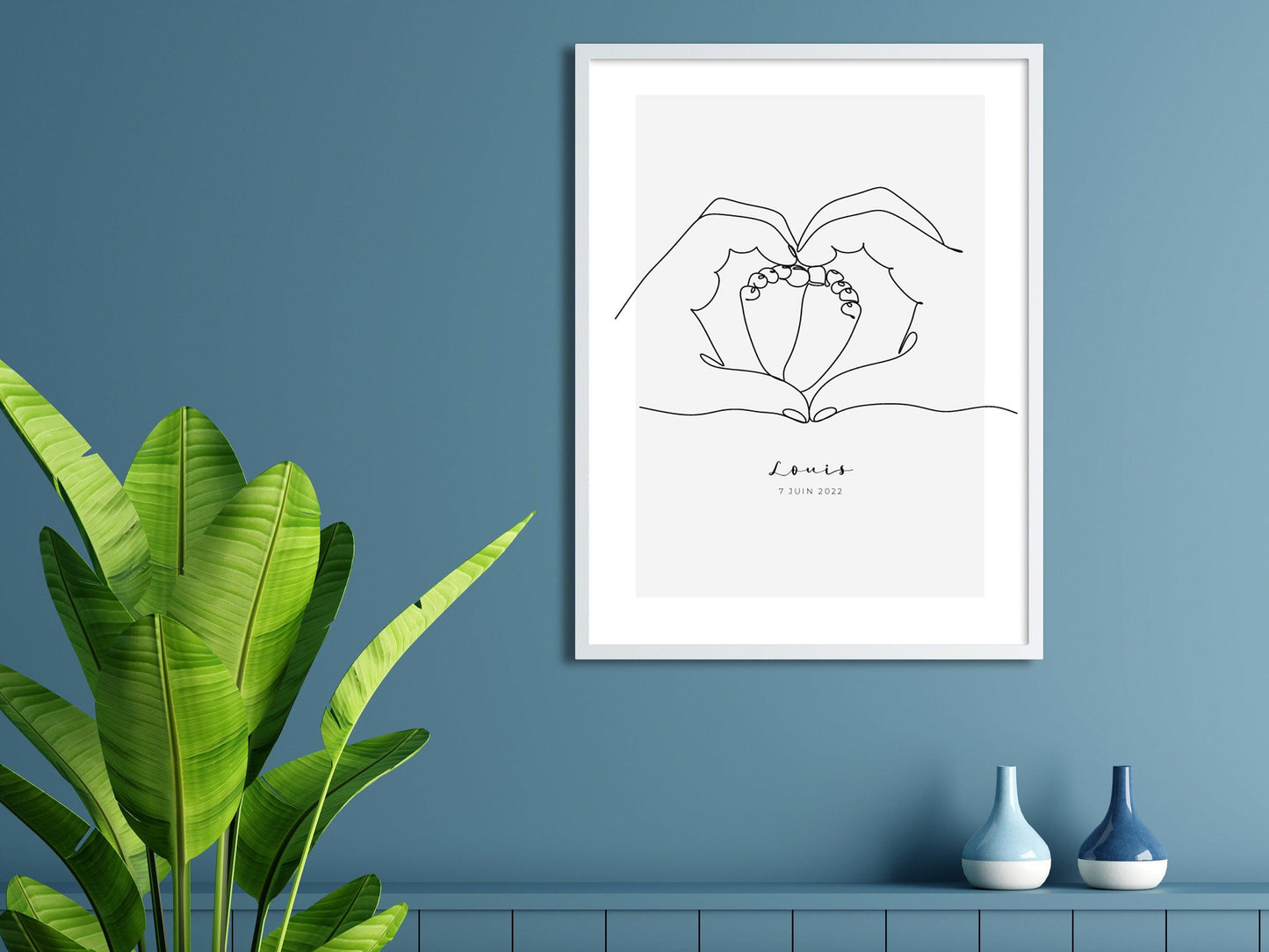 Affiche main coeur pieds bébé personnalisable - Line art parents bébé - Décoration salon moderne design - Fête des mère - Cadeau naissance - Imagine.affiche