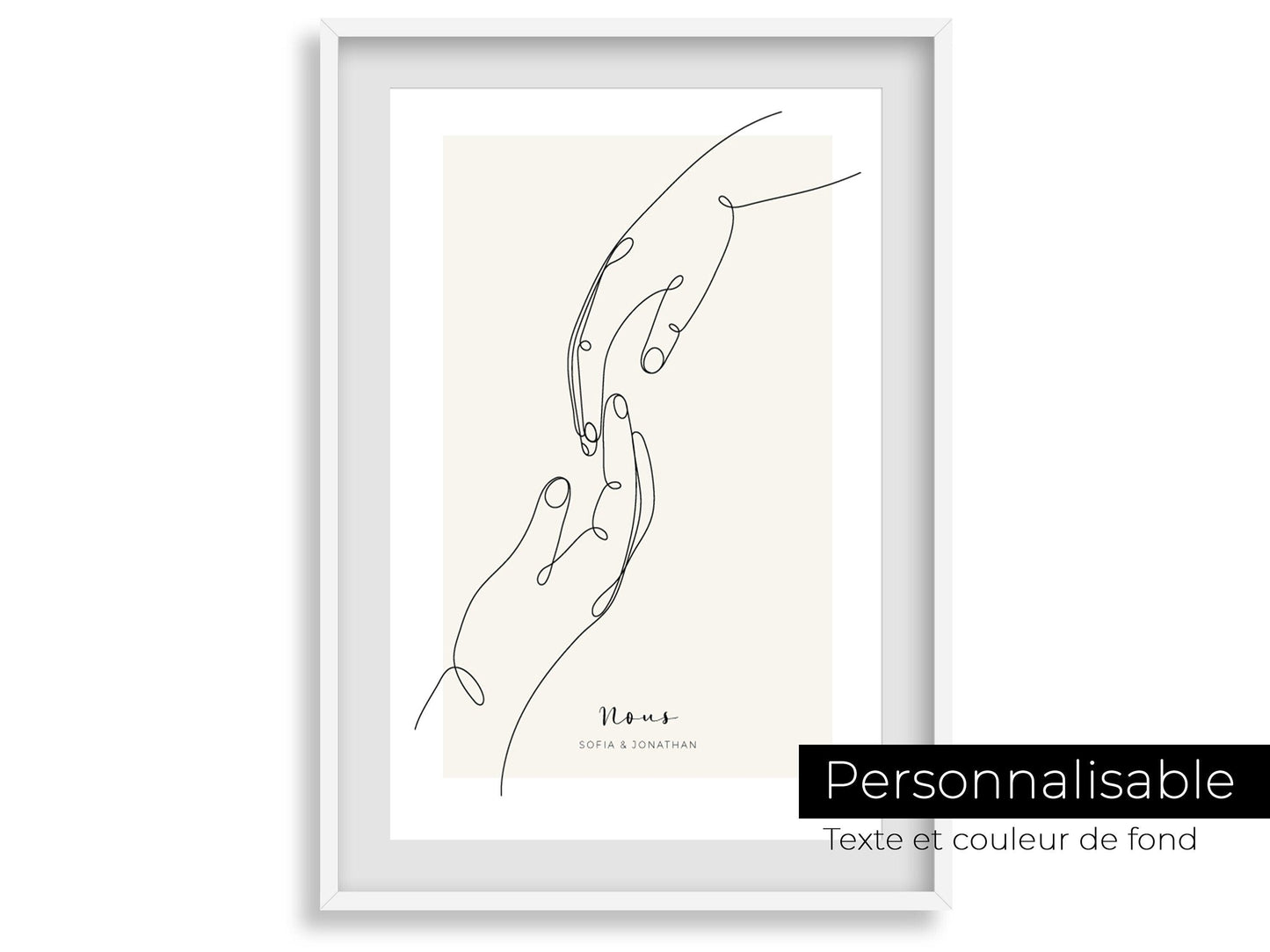 Affiche main couple parent personnalisable - Line art parents - Décoration salon moderne design - Fiancaille - Cadeau mariage - Imagine.affiche