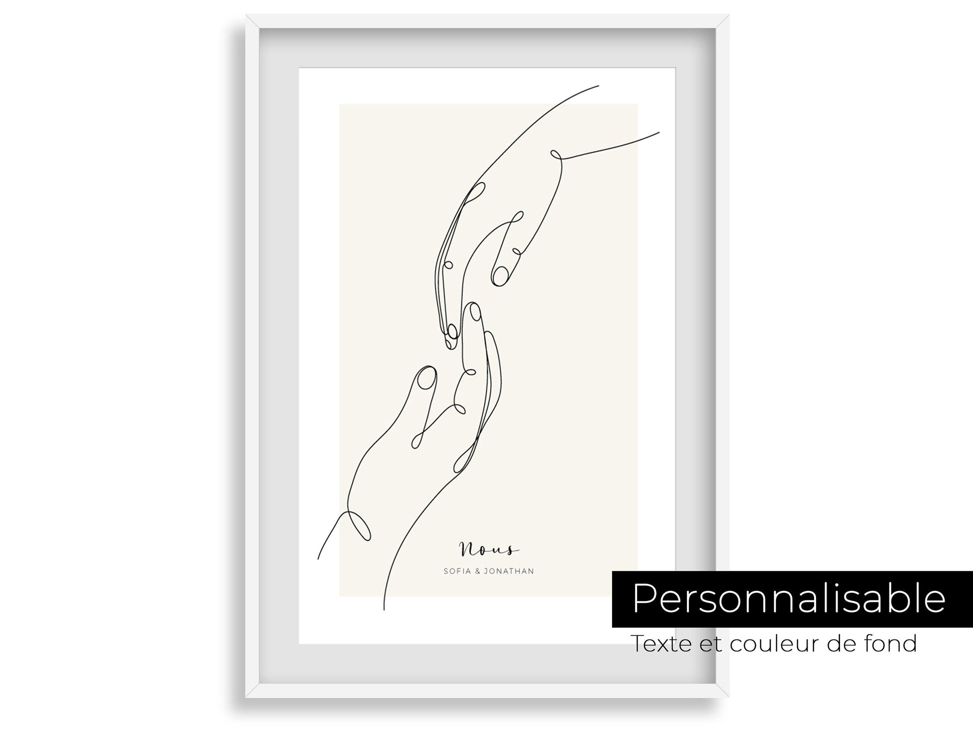 Affiche main couple parent personnalisable - Line art parents - Décoration salon moderne design - Fiancaille - Cadeau mariage - Imagine.affiche