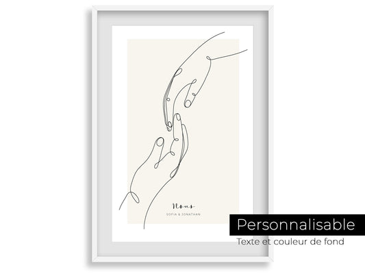 Affiche main couple parent personnalisable - Line art parents - Décoration salon moderne design - Fiancaille - Cadeau mariage - Imagine.affiche