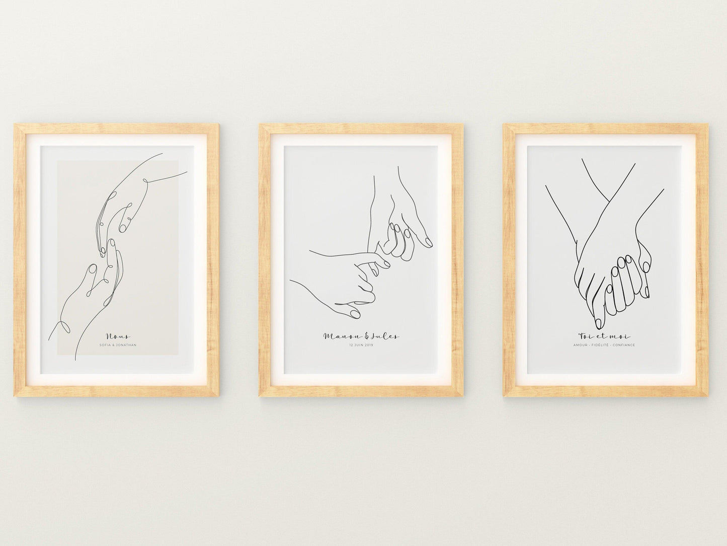 Affiche main couple parent personnalisable - Line art parents - Décoration salon moderne design - Fiancaille - Cadeau mariage - Imagine.affiche