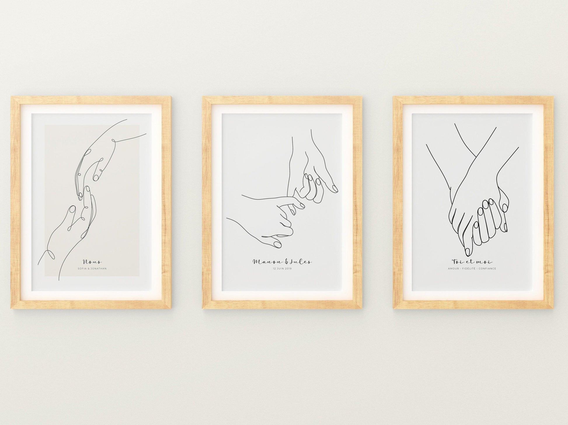 Affiche main couple parent personnalisable - Line art parents - Décoration salon moderne design - Fiancaille - Cadeau mariage - Imagine.affiche