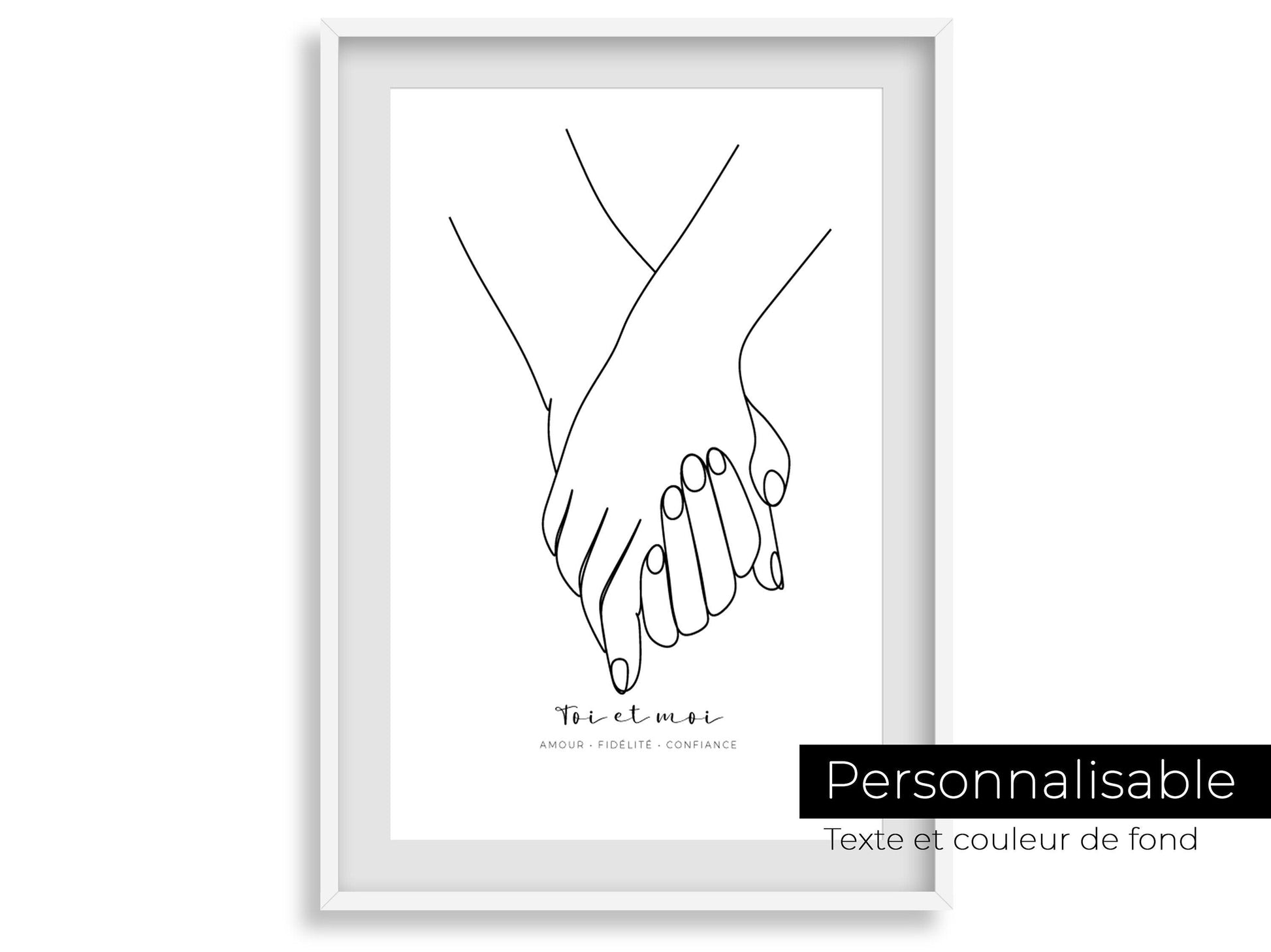 Affiche main couple parent personnalisable - Line art parents - Décoration salon moderne design - Fiancaille - Cadeau mariage - Imagine.affiche