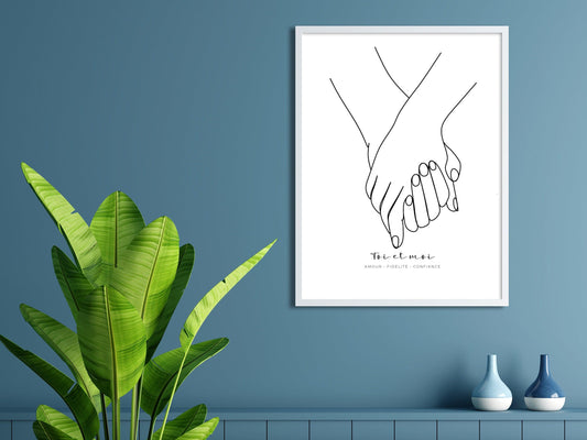 Affiche main couple parent personnalisable - Line art parents - Décoration salon moderne design - Fiancaille - Cadeau mariage - Imagine.affiche