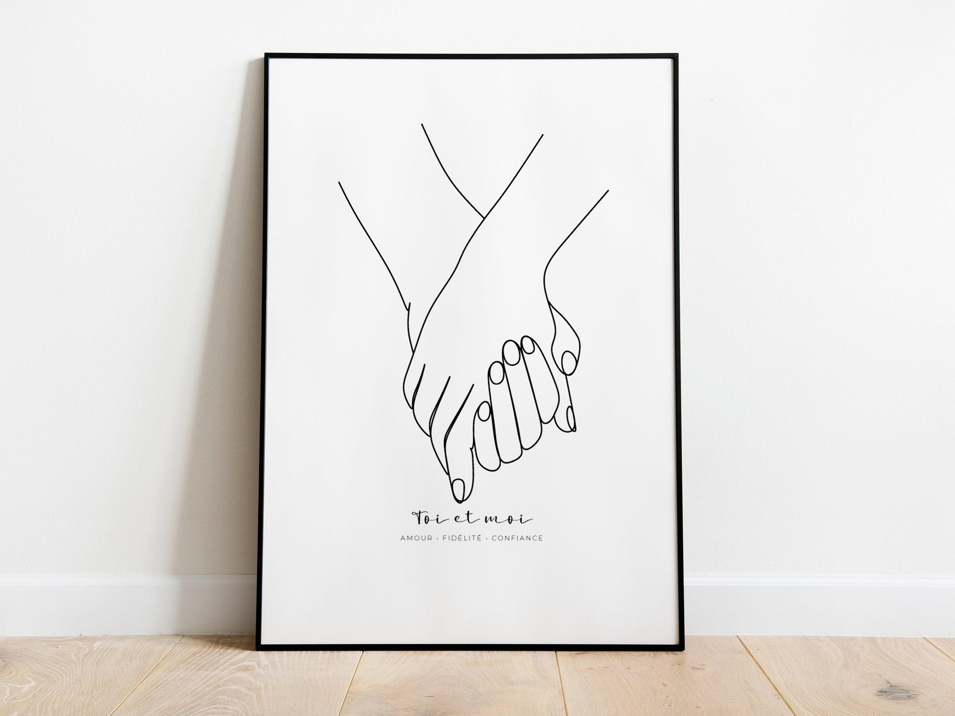 Affiche main couple parent personnalisable - Line art parents - Décoration salon moderne design - Fiancaille - Cadeau mariage - Imagine.affiche