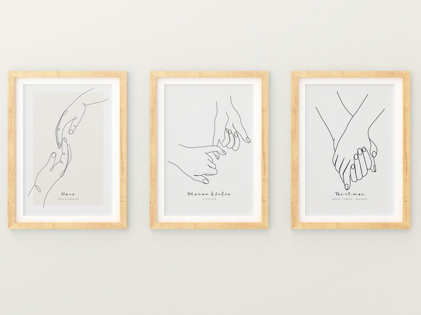 Affiche main couple parent personnalisable - Line art parents - Décoration salon moderne design - Fiancaille - Cadeau mariage - Imagine.affiche