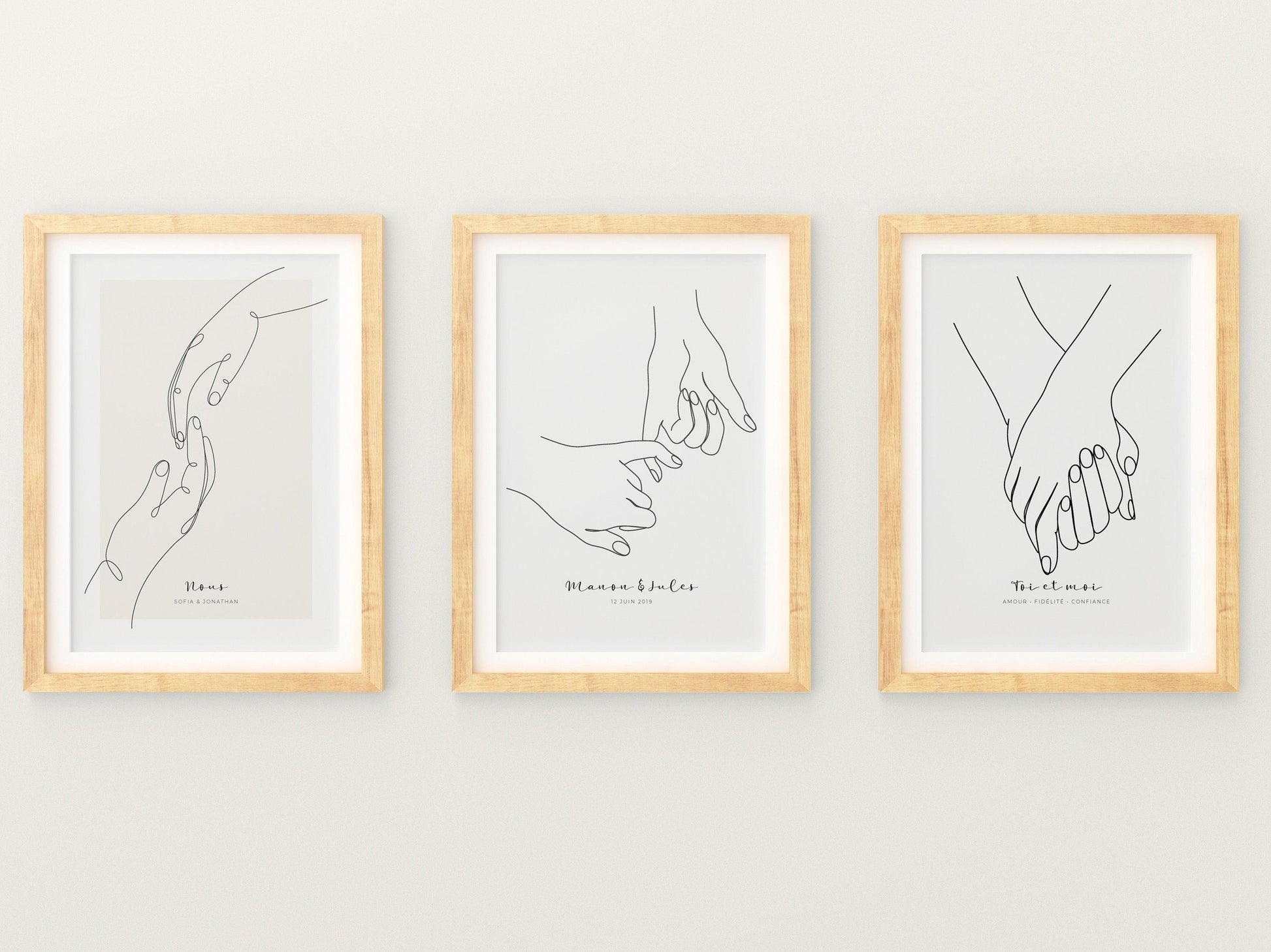 Affiche main couple parent personnalisable - Line art parents - Décoration salon moderne design - Fiancaille - Cadeau mariage - Imagine.affiche