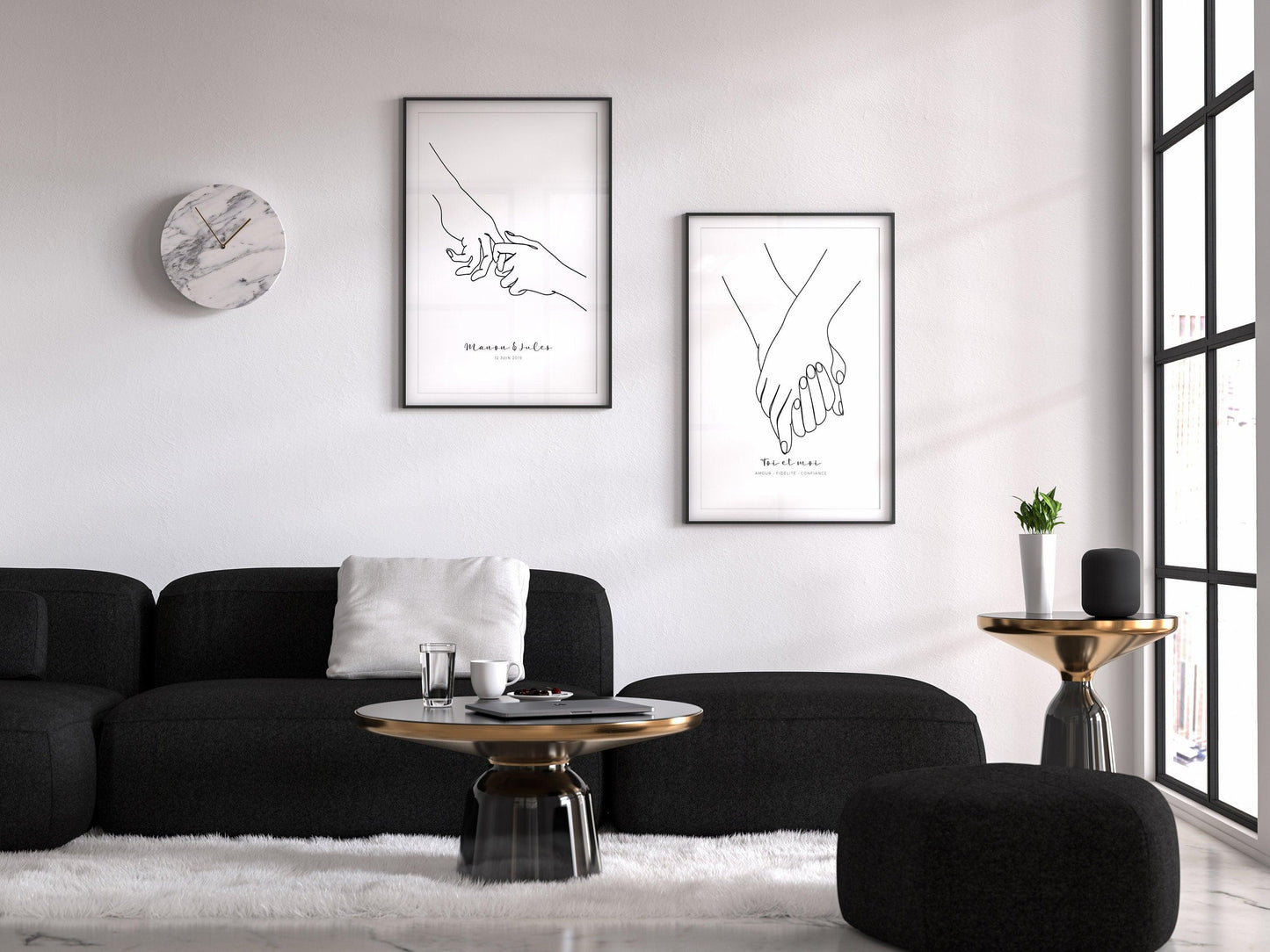 Affiche main couple parent personnalisable - Line art parents - Décoration salon moderne design - Fiancaille - Cadeau mariage - Imagine.affiche