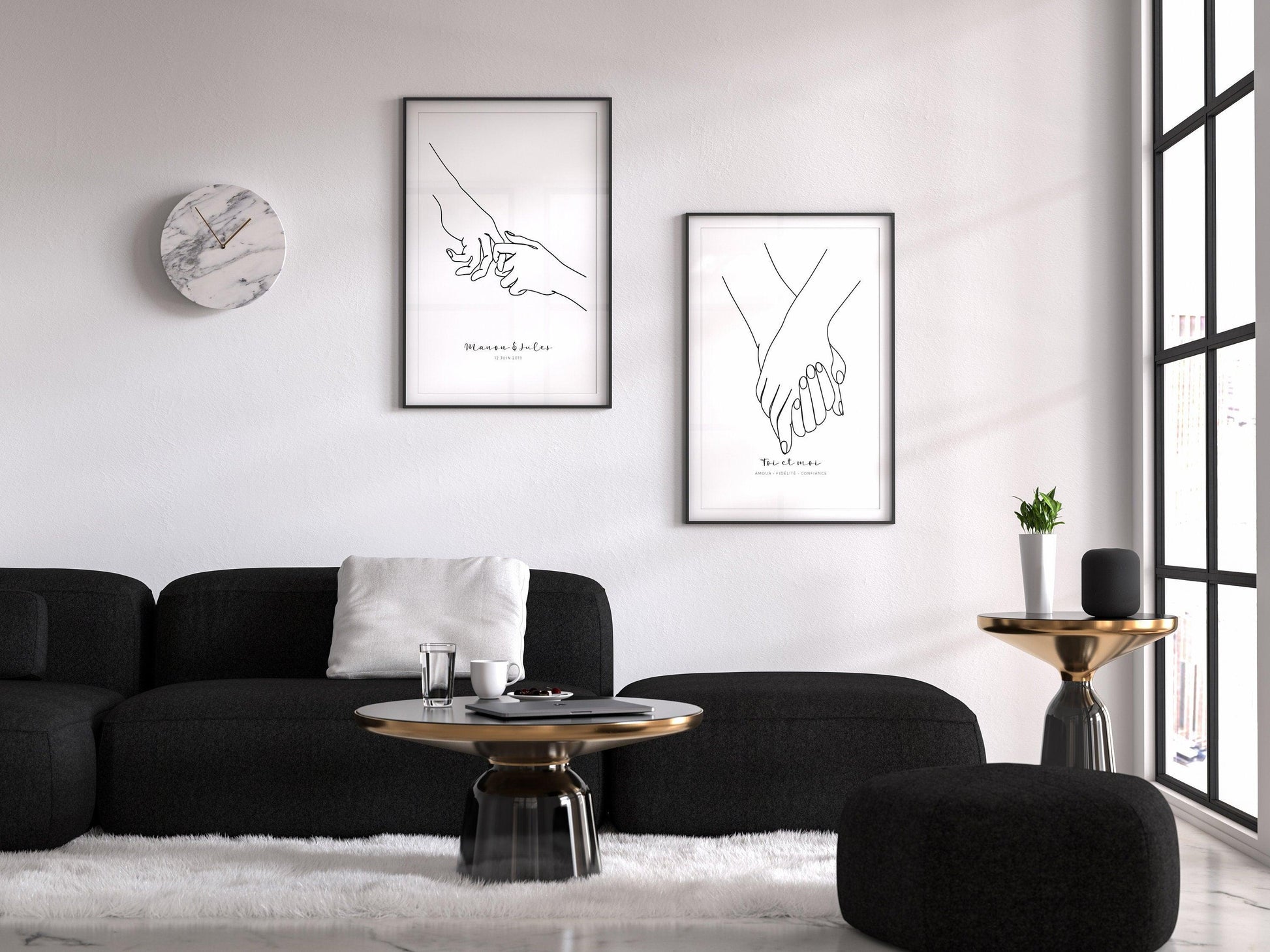 Affiche main couple parent personnalisable - Line art parents - Décoration salon moderne design - Fiancaille - Cadeau mariage - Imagine.affiche