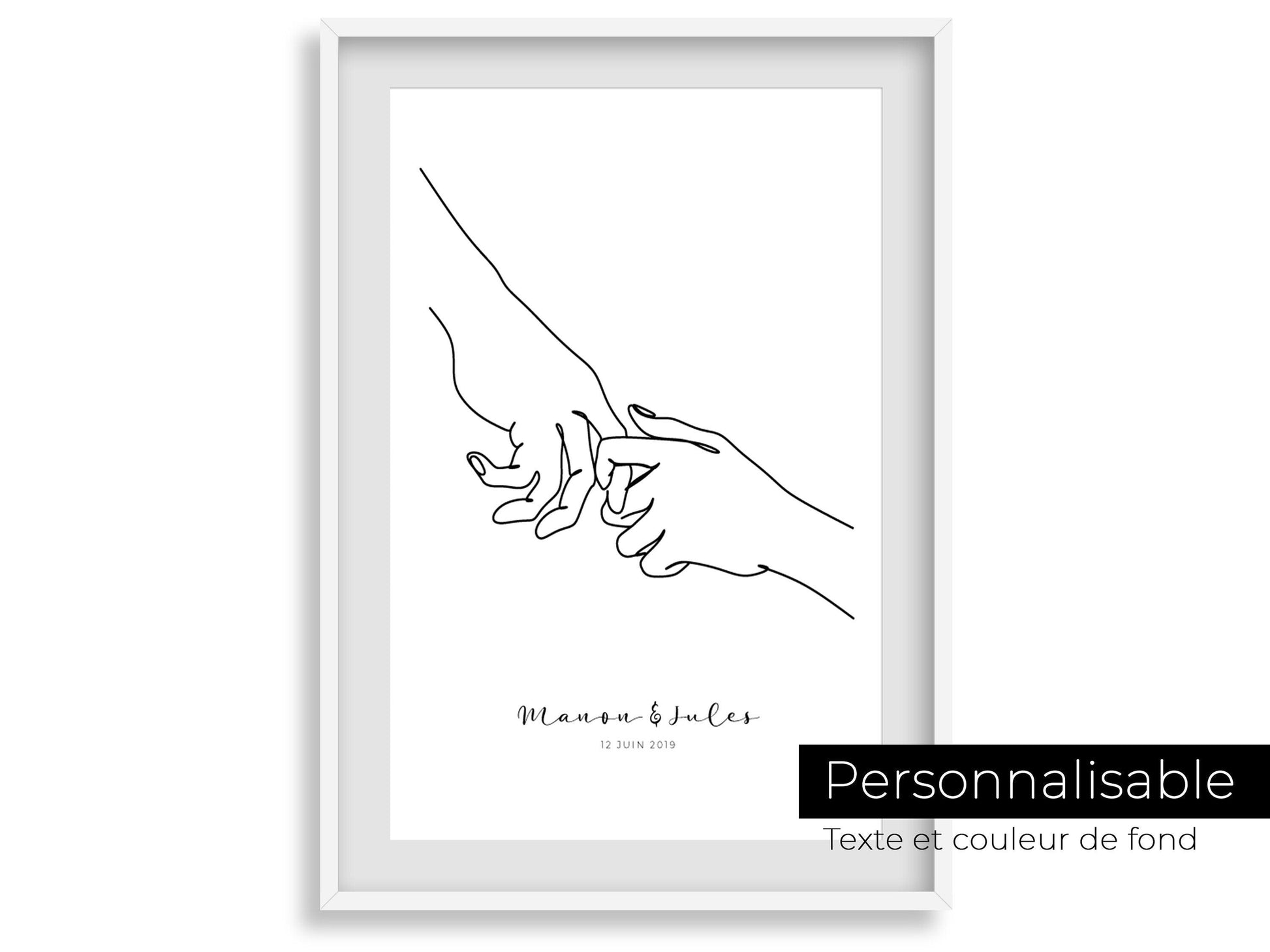 Affiche main couple parent personnalisable - Line art parents - Décoration salon moderne design - Fiancaille - Cadeau mariage - Imagine.affiche