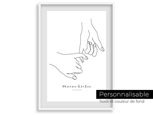 Affiche main couple parent personnalisable - Line art parents - Décoration salon moderne design - Fiancaille - Cadeau mariage - Imagine.affiche