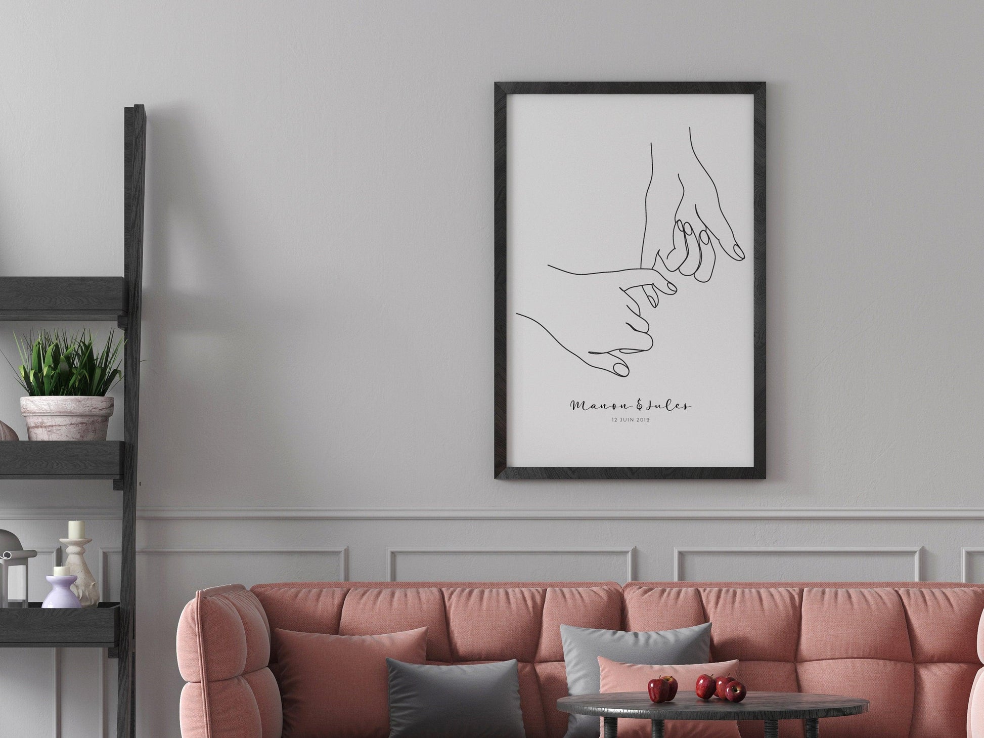 Affiche main couple parent personnalisable - Line art parents - Décoration salon moderne design - Fiancaille - Cadeau mariage - Imagine.affiche