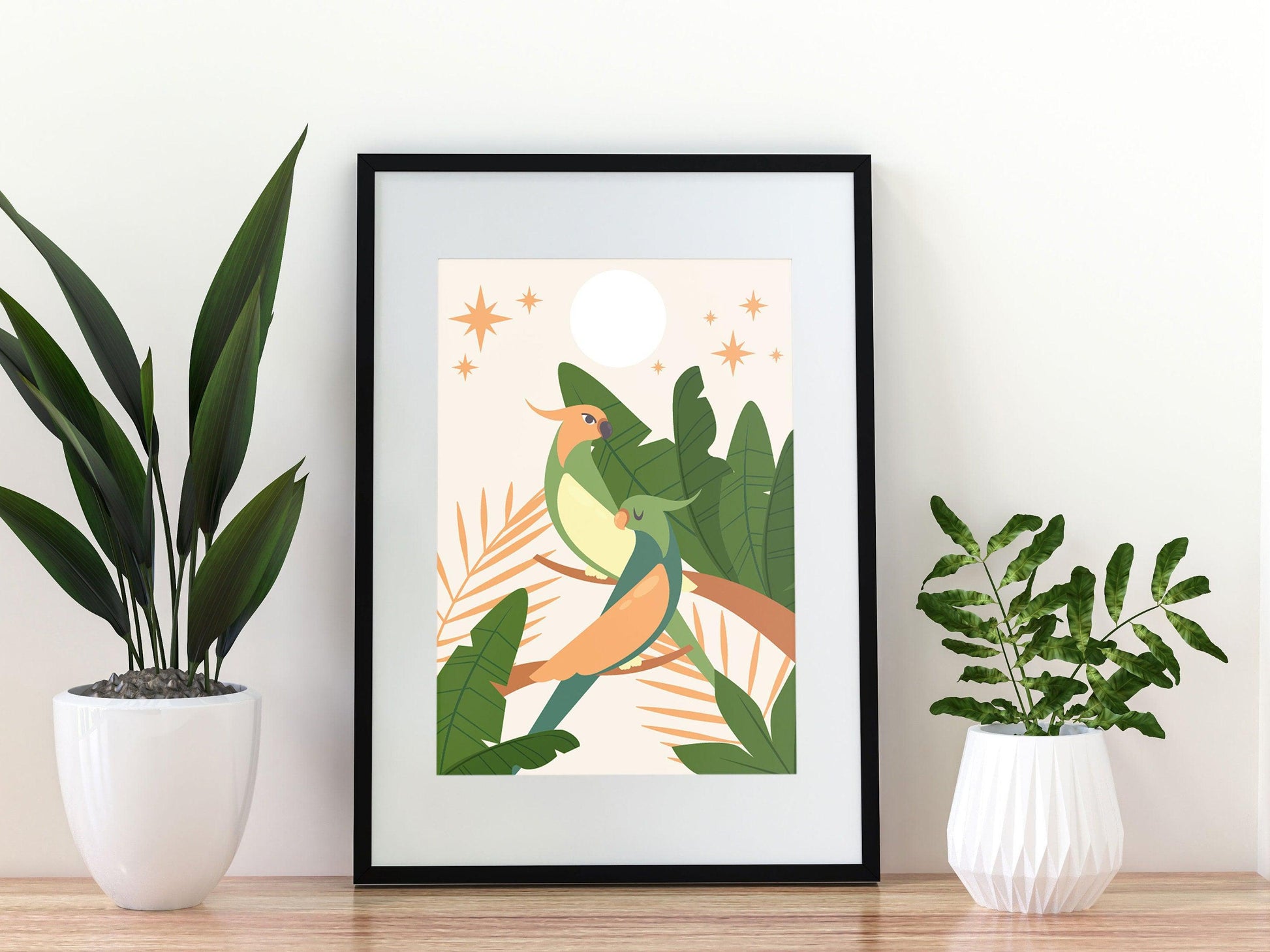 Affiche Léopard Éléphant Oiseau - A4 A3 - Décoration jungle savane - Posters design illustration safari - Deco salon chambre Affiche enfant - Imagine.affiche