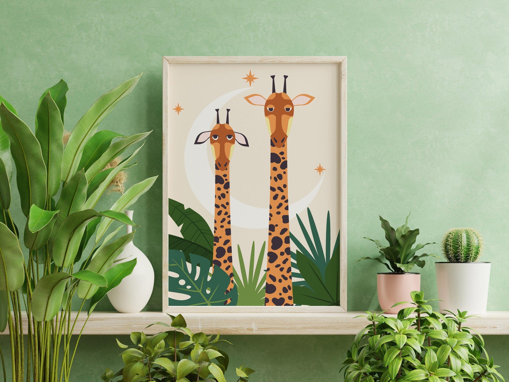 Affiche Léopard Éléphant Oiseau - A4 A3 - Décoration jungle savane - Posters design illustration safari - Deco salon chambre Affiche enfant - Imagine.affiche