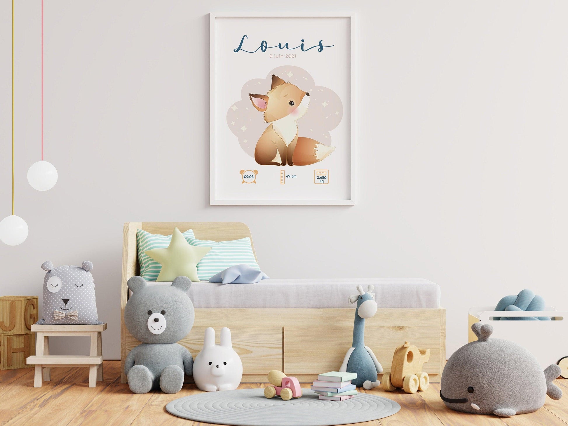 Affiche de naissance personnalisée "Renard" - Affiche bébé souvenir - Prénom, poids, taille et heure - Cadeau naissance anniversaire bebe - Imagine.affiche