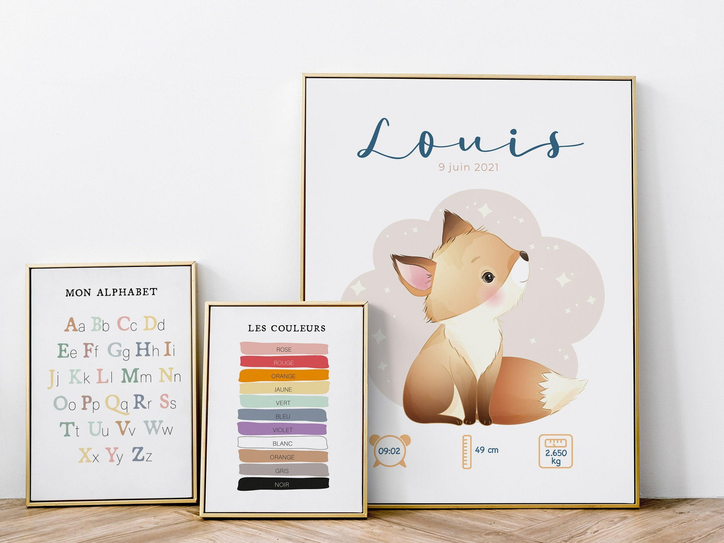 Affiche de naissance personnalisée "Renard" - Affiche bébé souvenir - Prénom, poids, taille et heure - Cadeau naissance anniversaire bebe - Imagine.affiche