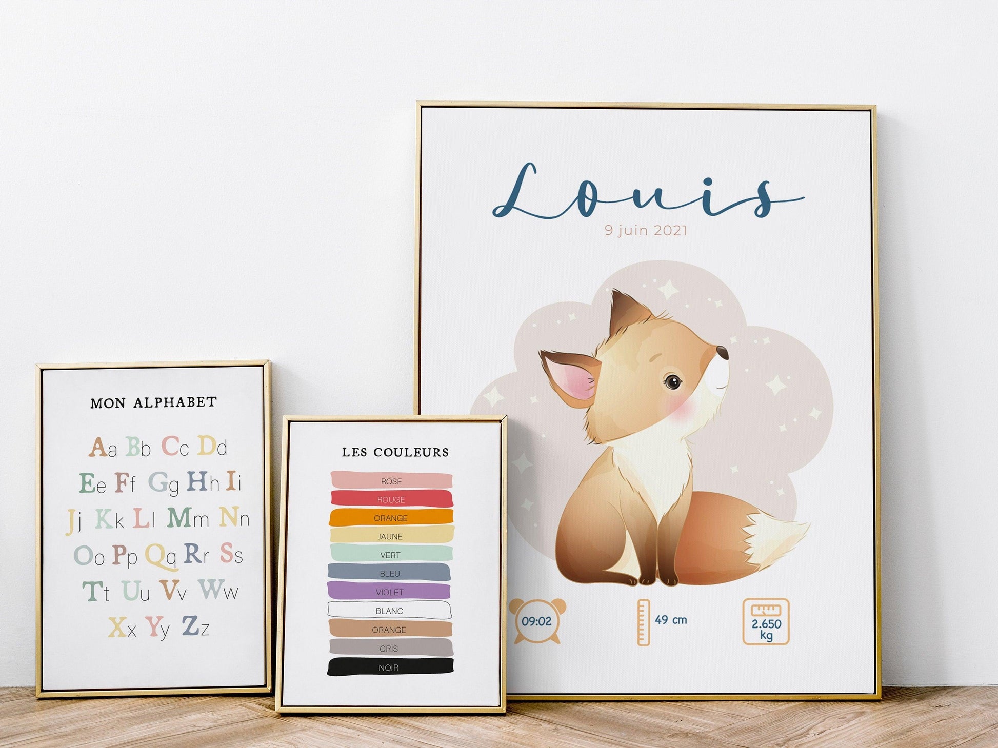 Affiche de naissance personnalisée "Renard" - Affiche bébé souvenir - Prénom, poids, taille et heure - Cadeau naissance anniversaire bebe - Imagine.affiche