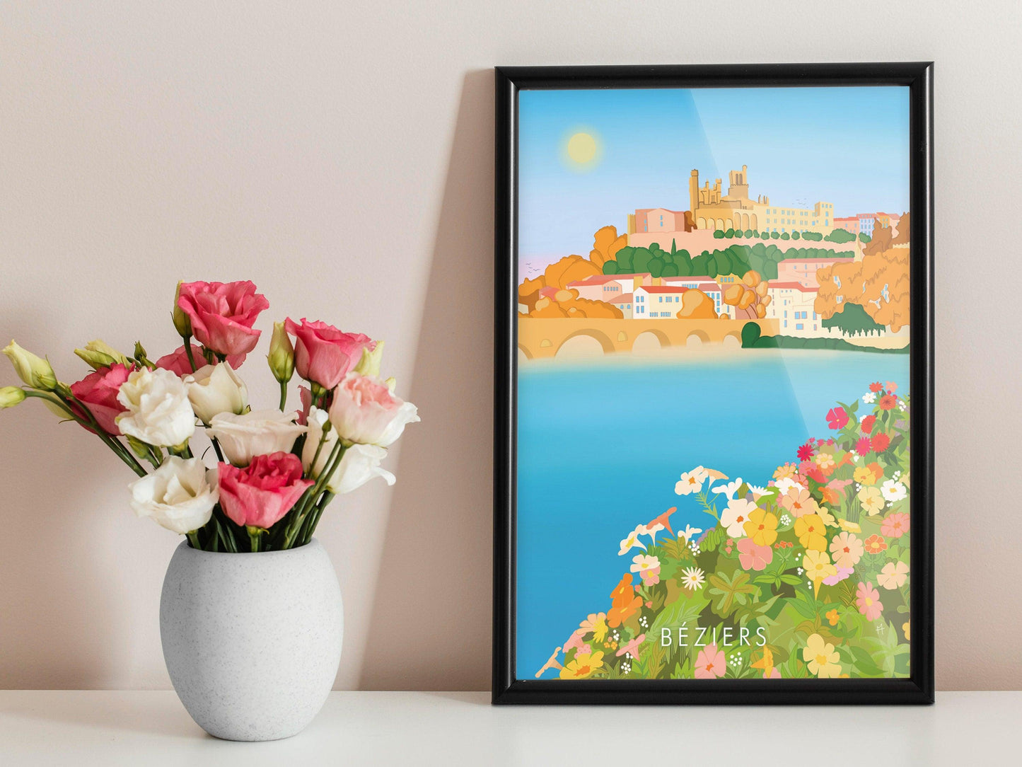 Béziers - Hérault - France - vacances carte postale affiche - couleurs du sud - plage et soleil - méditerranée - souvenir cadeau été - Imagine.affiche