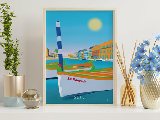 Sète - Hérault - France - vacances carte postale affiche - couleurs du sud - plage et soleil - méditerranée - souvenir cadeau été - Imagine.affiche