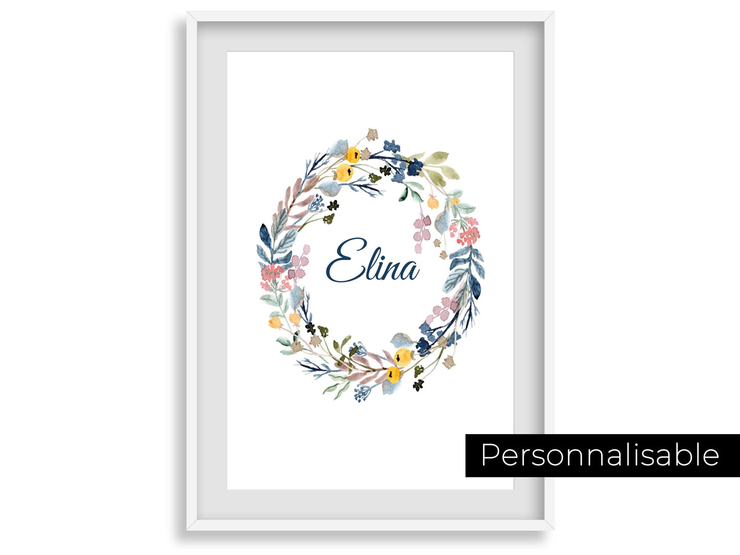 Affiche prénom personnalisable fleurie couronne - naissance anniversaire - fille bébé enfant - décoration poster mural - chambre salon - Imagine.affiche