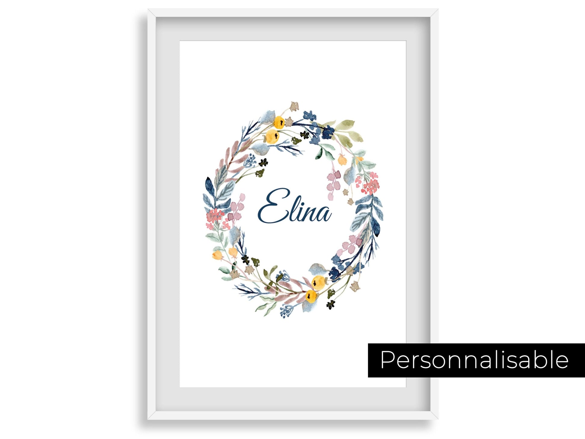 Affiche prénom personnalisable fleurie couronne - naissance anniversaire - fille bébé enfant - décoration poster mural - chambre salon - Imagine.affiche