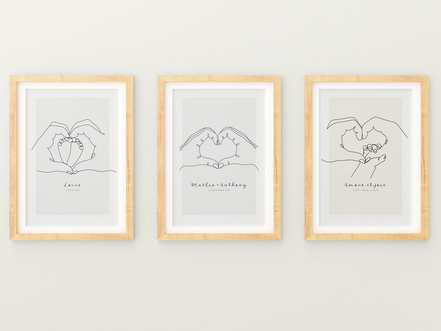 Affiche main coeur parent bébé personnalisable - Line art parents bébé - Décoration salon moderne design - Fête des mère - Cadeau naissance - Imagine.affiche