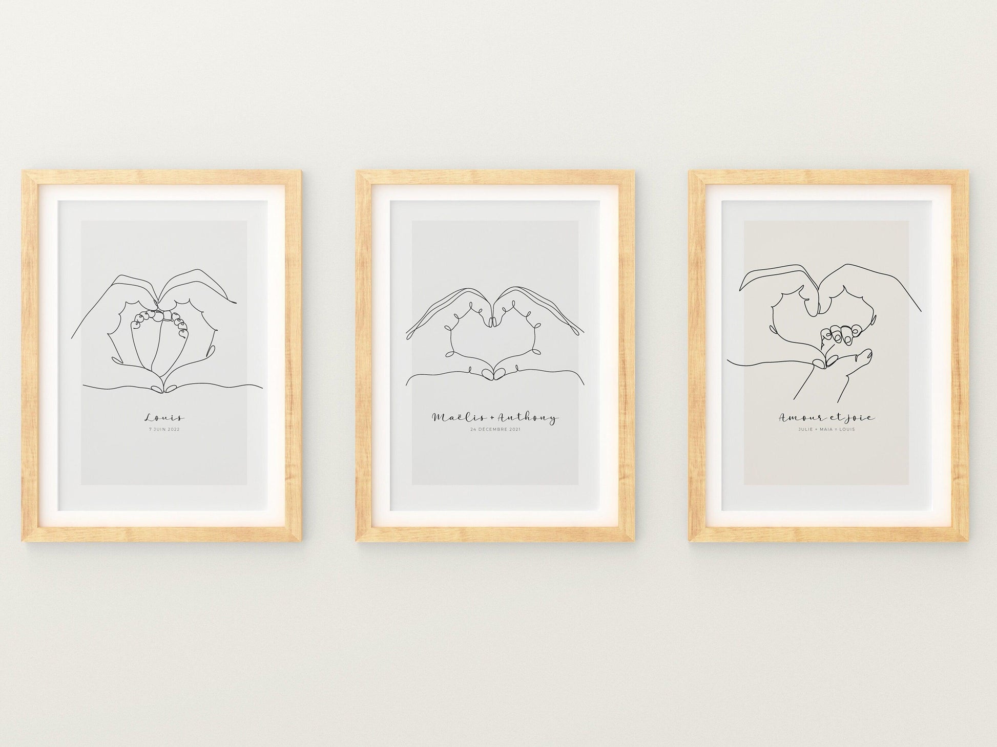 Affiche main coeur parent bébé personnalisable - Line art parents bébé - Décoration salon moderne design - Fête des mère - Cadeau naissance - Imagine.affiche