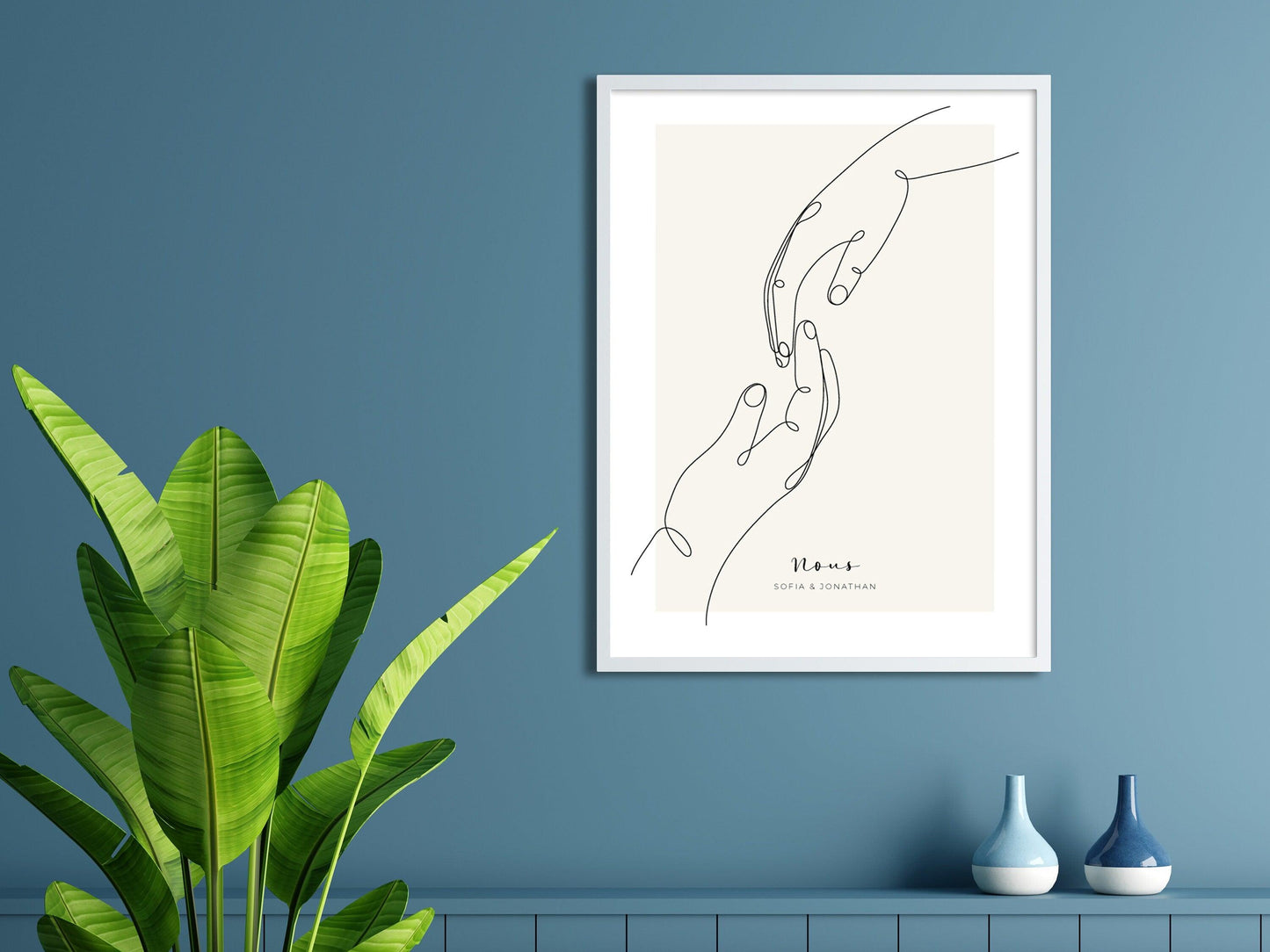 Affiche main couple parent personnalisable - Line art parents - Décoration salon moderne design - Fiancaille - Cadeau mariage - Imagine.affiche