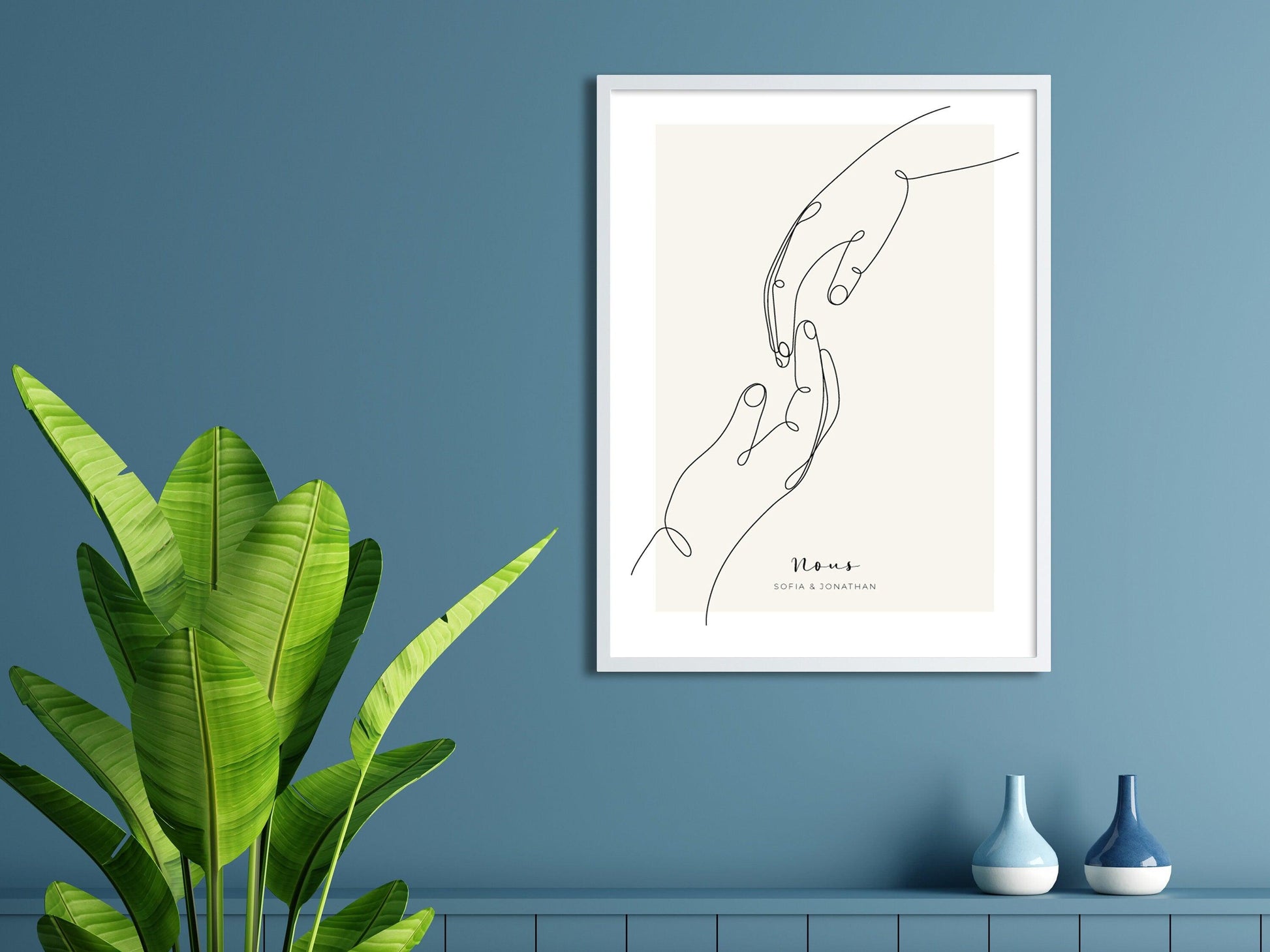 Affiche main couple parent personnalisable - Line art parents - Décoration salon moderne design - Fiancaille - Cadeau mariage - Imagine.affiche