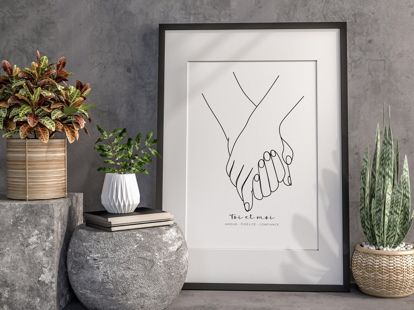 Affiche main couple parent personnalisable - Line art parents - Décoration salon moderne design - Fiancaille - Cadeau mariage - Imagine.affiche