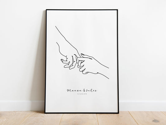 Affiche main couple parent personnalisable - Line art parents - Décoration salon moderne design - Fiancaille - Cadeau mariage - Imagine.affiche