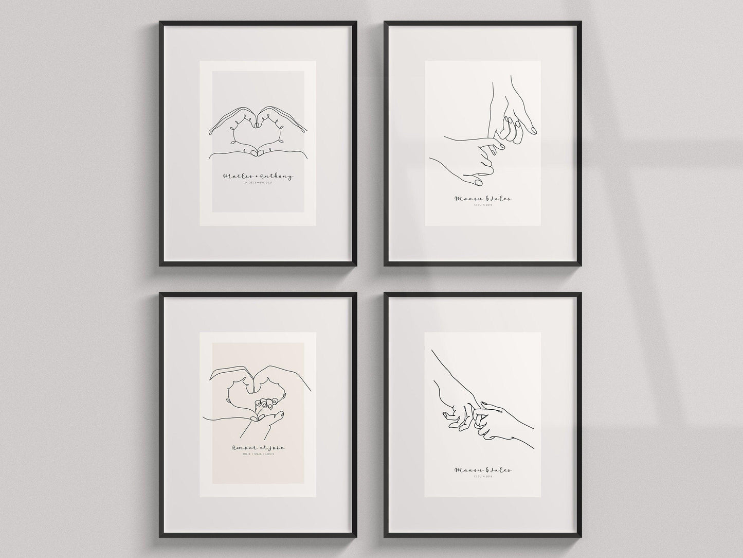 Affiche main couple parent personnalisable - Line art parents - Décoration salon moderne design - Fiancaille - Cadeau mariage - Imagine.affiche