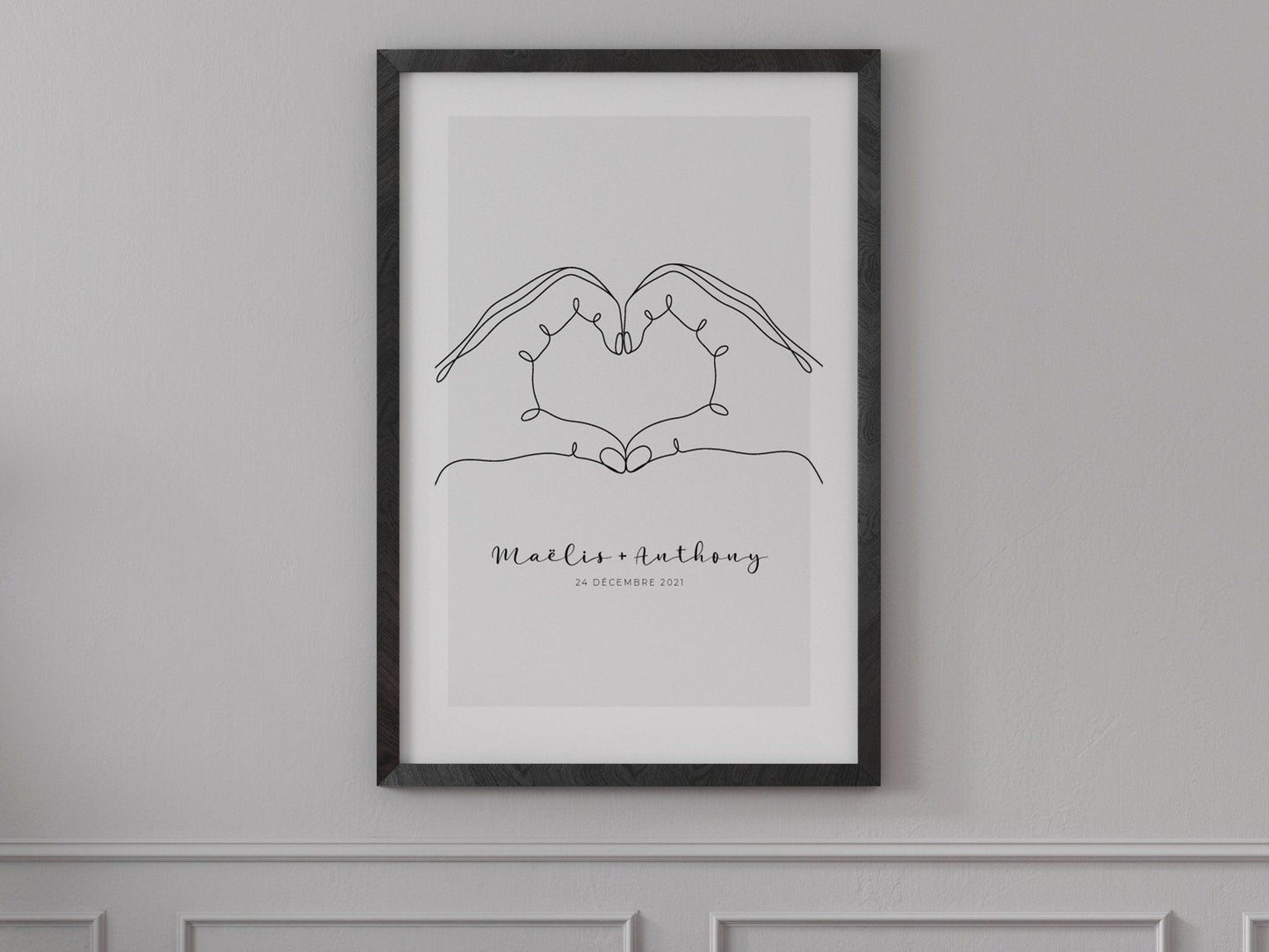 Affiche main couple parent personnalisable - Line art parents - Décoration salon moderne design - Fiancaille - Cadeau mariage - Imagine.affiche