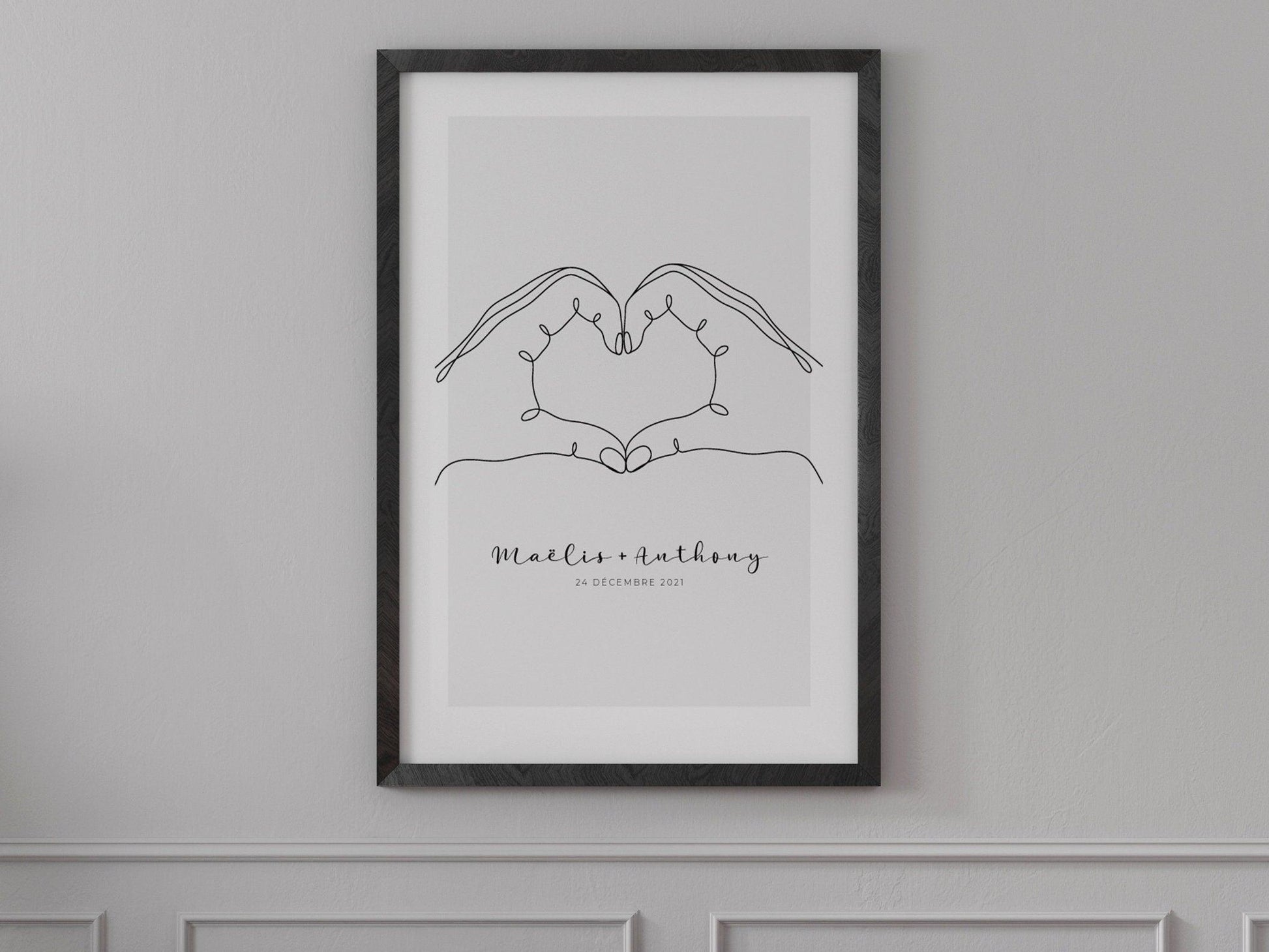 Affiche main couple parent personnalisable - Line art parents - Décoration salon moderne design - Fiancaille - Cadeau mariage - Imagine.affiche