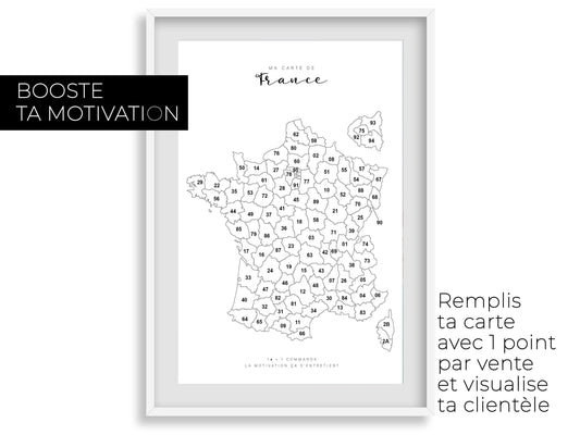 Carte des ventes France entrepreneur - Suivez vos commandes et ventes pour petite entreprise - Map à remplir pour motivation - carte france - Imagine.affiche