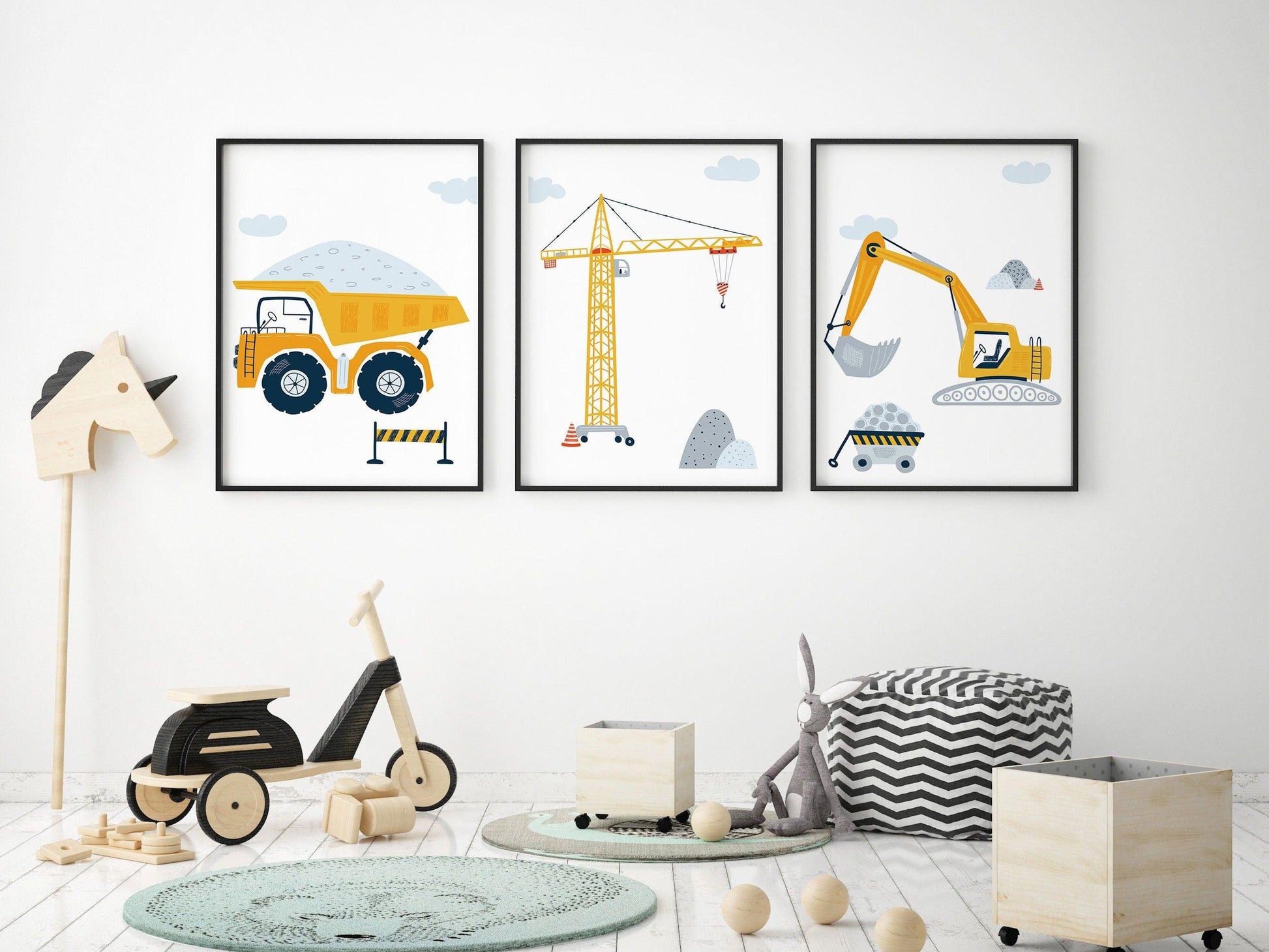 Lot affiches Chantier avec camion pelleteuse grue pour chambre d'enfant - Imagine.affiche