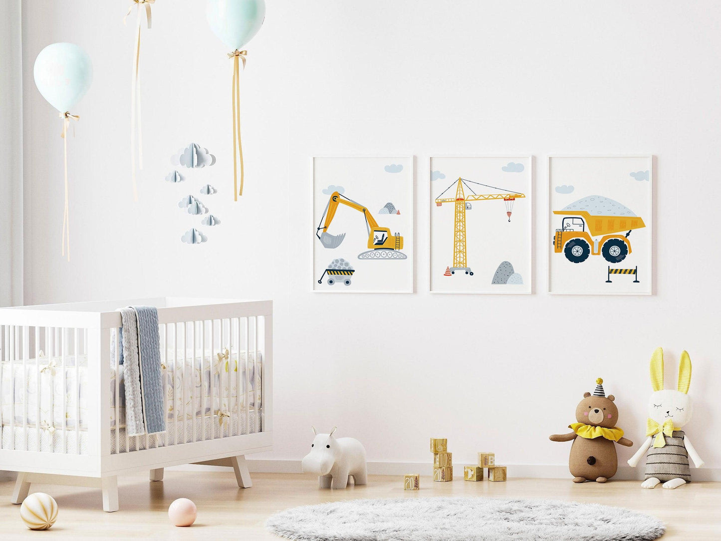 Lot affiches Chantier avec camion pelleteuse grue pour chambre d'enfant - Imagine.affiche