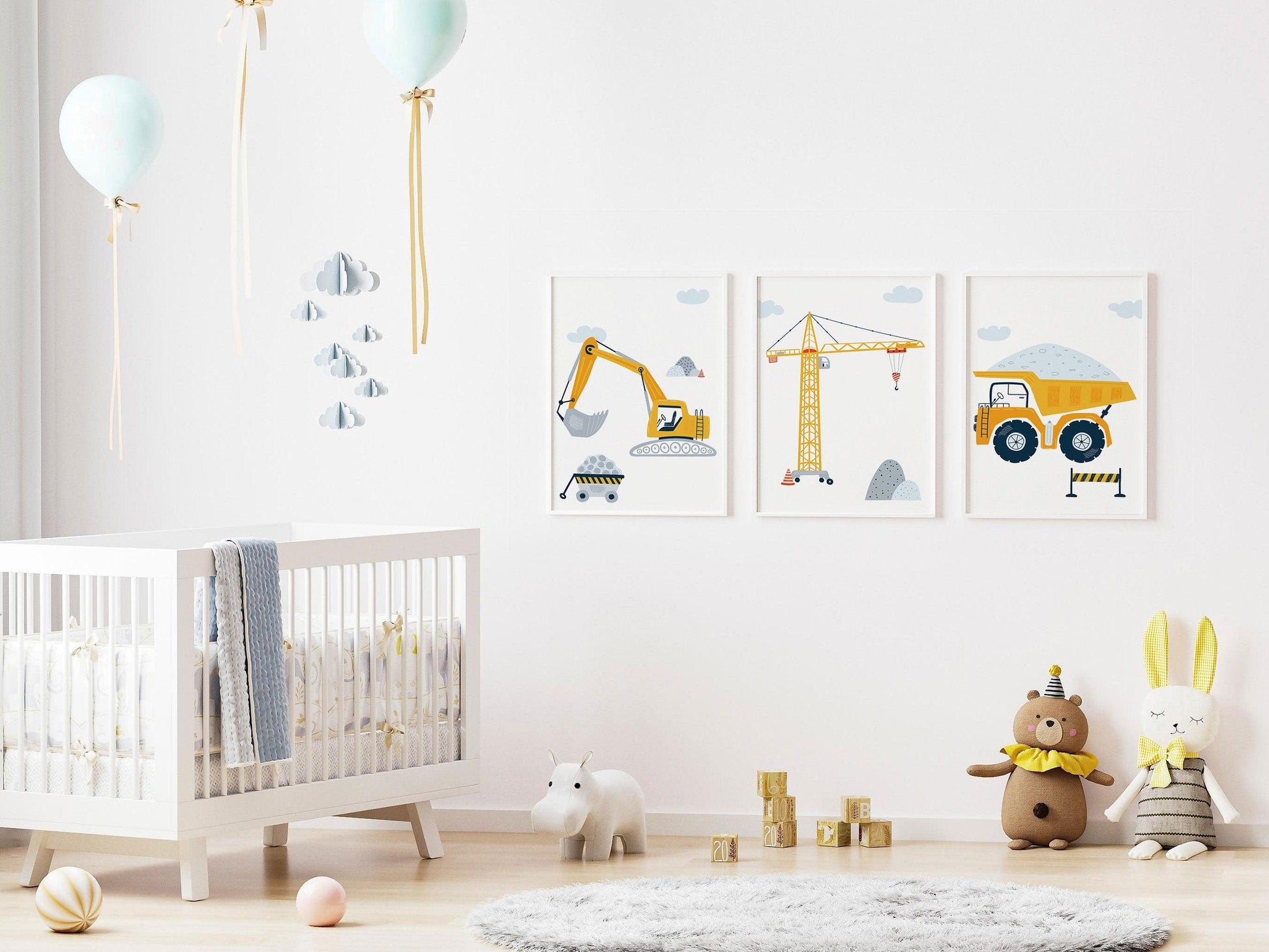 Lot affiches Chantier avec camion pelleteuse grue pour chambre d'enfant - Imagine.affiche