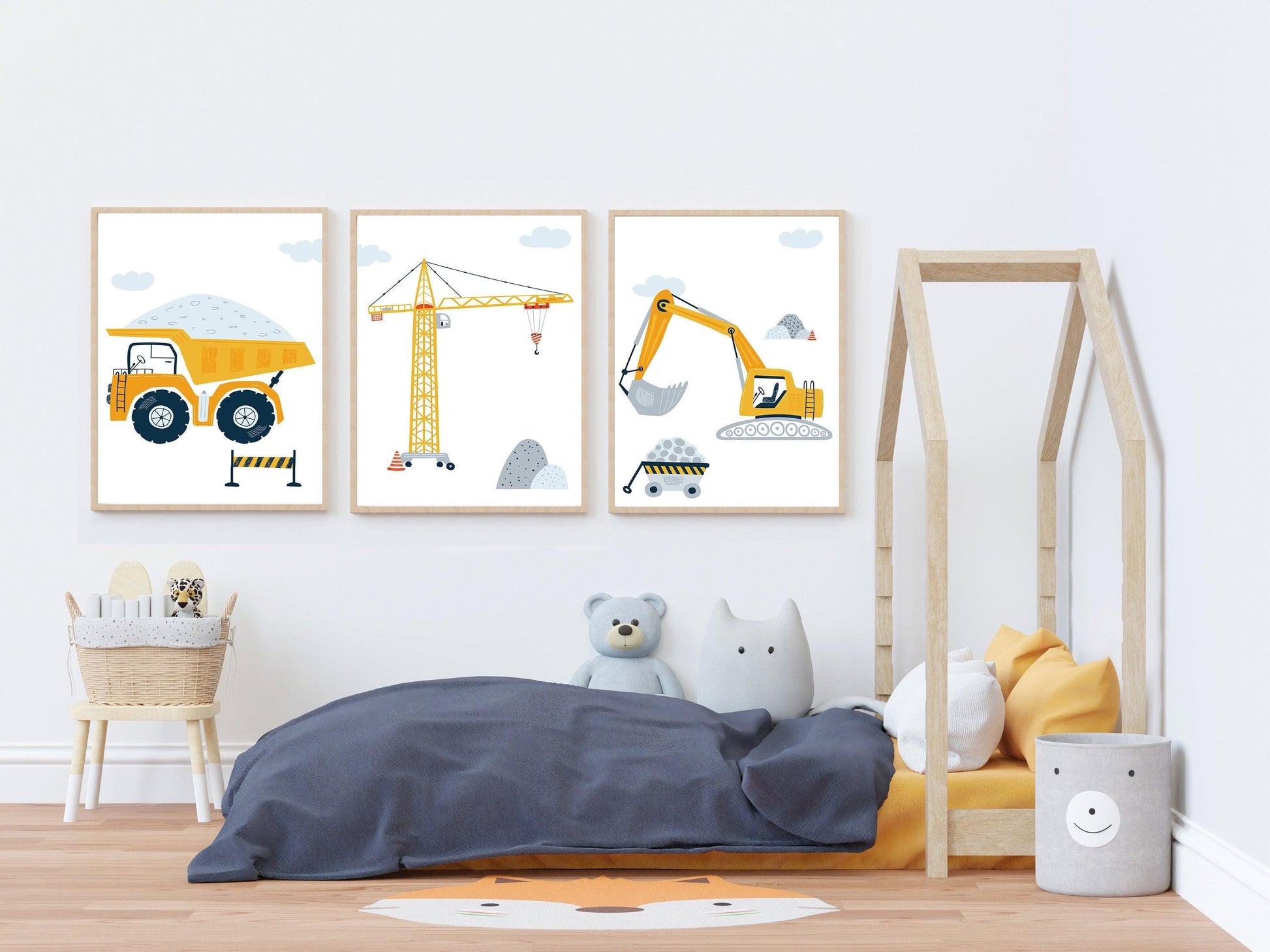 Lot affiches Chantier avec camion pelleteuse grue pour chambre d'enfant - Imagine.affiche