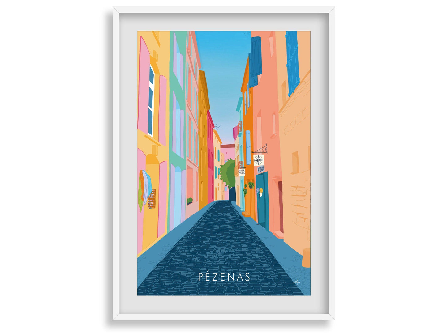 Pézenas - Hérault - France - vacances carte postale affiche - couleur du sud - village soleil - méditerranée - souvenir cadeau été - Imagine.affiche