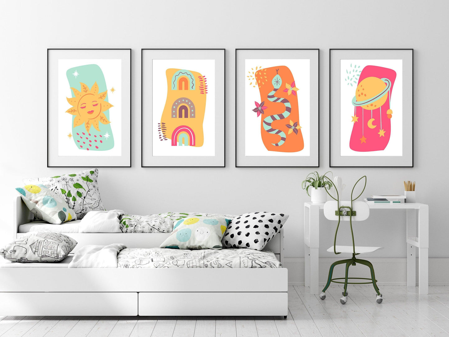 Affiches Bohème en couleurs Soleil Arc en ciel - chambre enfant bébé 4 posters - Décoration garçon fille naissance - boho poster affiche - Imagine.affiche
