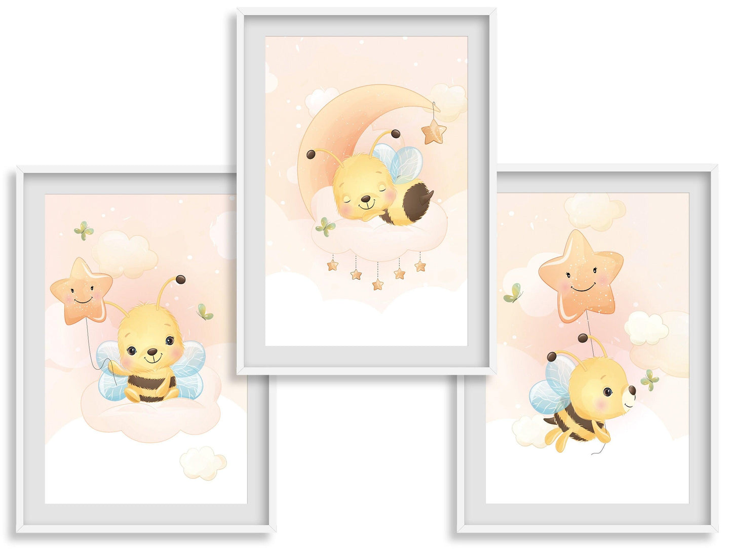 Affiches Abeille mignonne illustration - chambre enfant bébé - Décoration fille - Idée cadeau Naissance - Thème animaux - bee cute - A4 A3 - Imagine.affiche