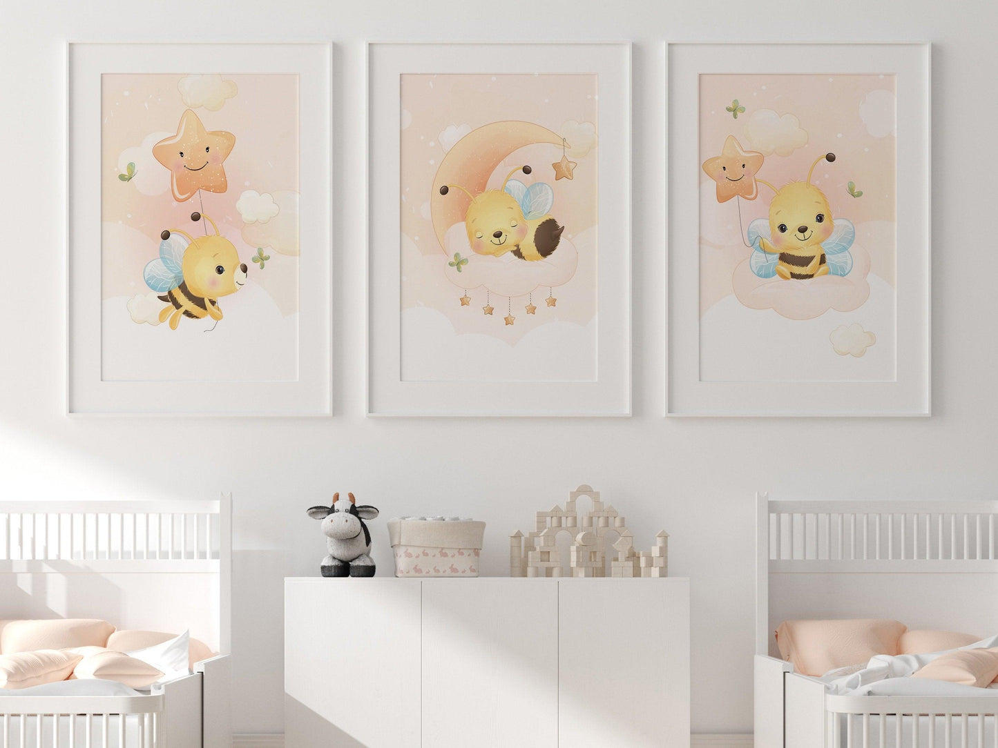 Affiches Abeille mignonne illustration - chambre enfant bébé - Décoration fille - Idée cadeau Naissance - Thème animaux - bee cute - A4 A3 - Imagine.affiche
