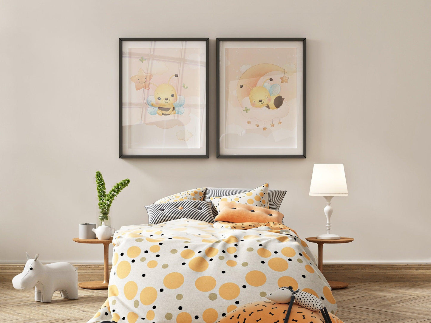 Affiches Abeille mignonne illustration - chambre enfant bébé - Décoration fille - Idée cadeau Naissance - Thème animaux - bee cute - A4 A3 - Imagine.affiche