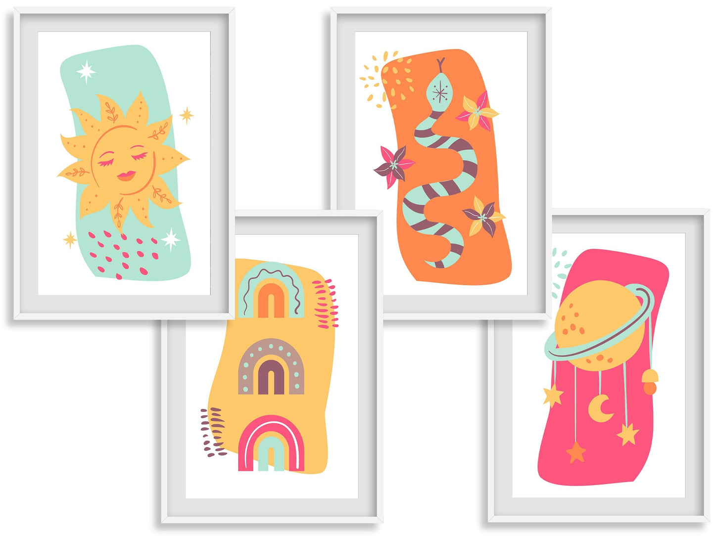 Affiches Bohème en couleurs Soleil Arc en ciel - chambre enfant bébé 4 posters - Décoration garçon fille naissance - boho poster affiche - Imagine.affiche