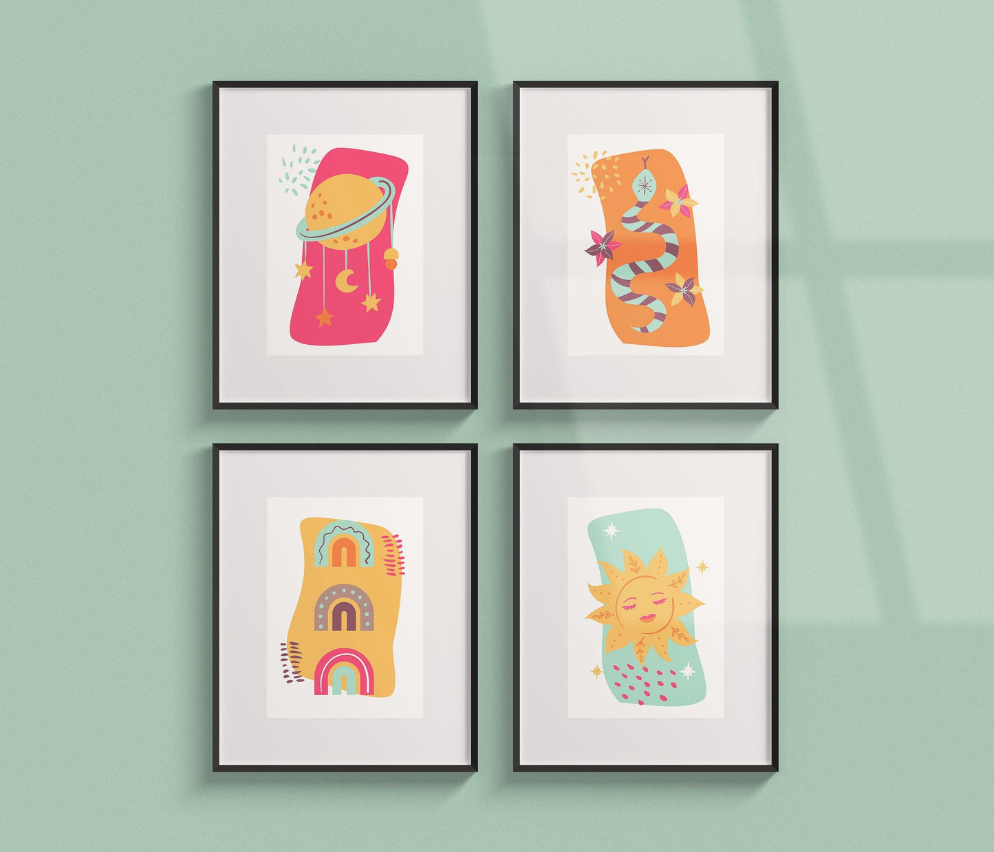 Affiches Bohème en couleurs Soleil Arc en ciel - chambre enfant bébé 4 posters - Décoration garçon fille naissance - boho poster affiche - Imagine.affiche