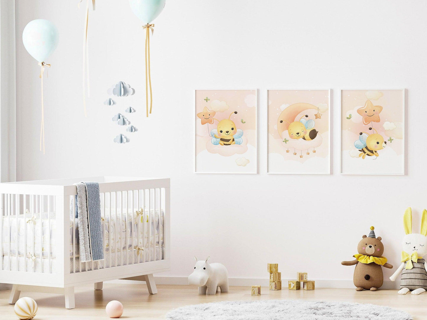 Affiches Abeille mignonne illustration - chambre enfant bébé - Décoration fille - Idée cadeau Naissance - Thème animaux - bee cute - A4 A3 - Imagine.affiche