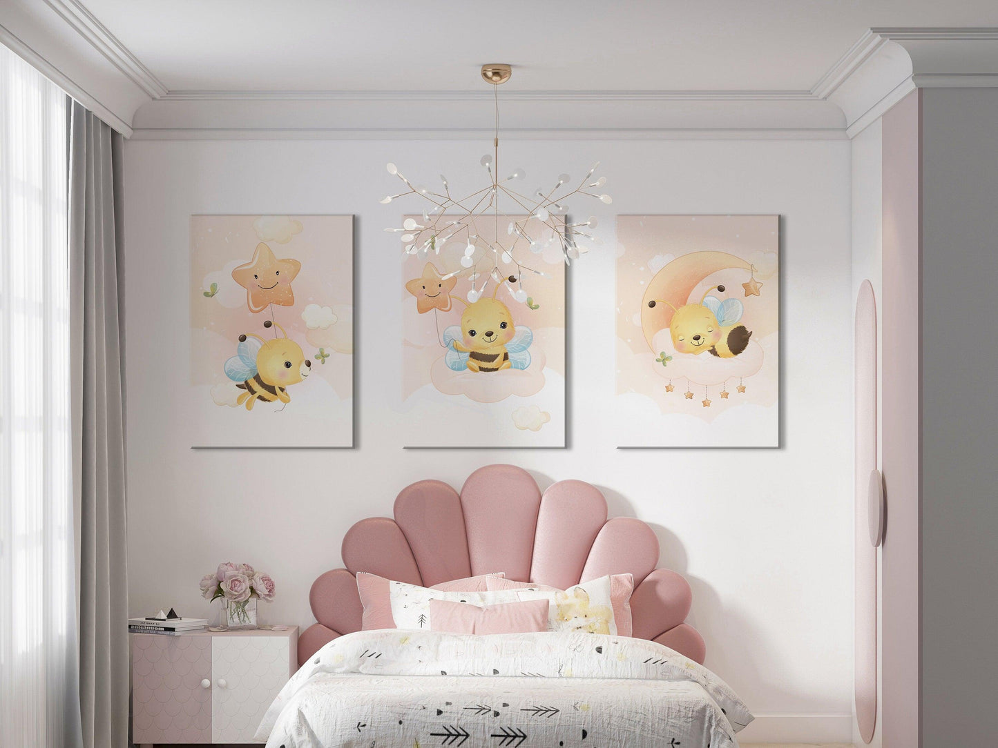 Affiches Abeille mignonne illustration - chambre enfant bébé - Décoration fille - Idée cadeau Naissance - Thème animaux - bee cute - A4 A3 - Imagine.affiche