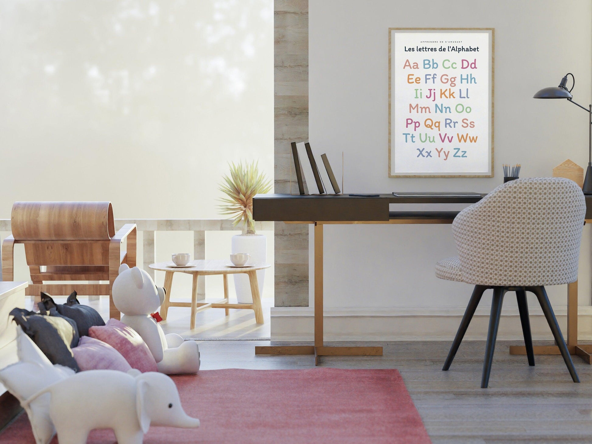 Affiche Apprendre les lettres de l'alphabet A B C D E F G H pour chambre enfant école, maternelle, primaire - poster enfant garçon et fille - Imagine.affiche